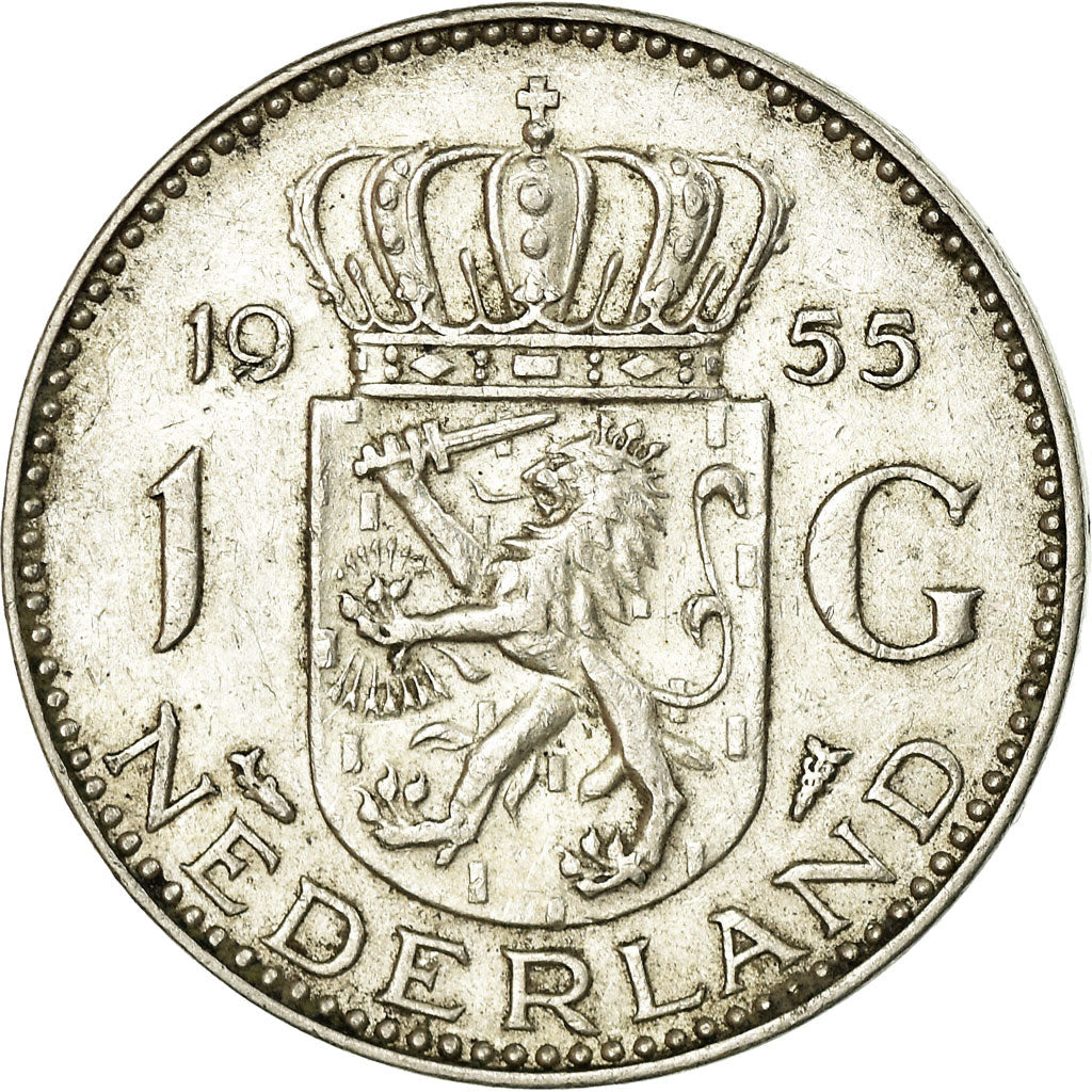 Munten, Nederland, Juliana, Gulden, 1955, ZF+, Zilver, KM:184