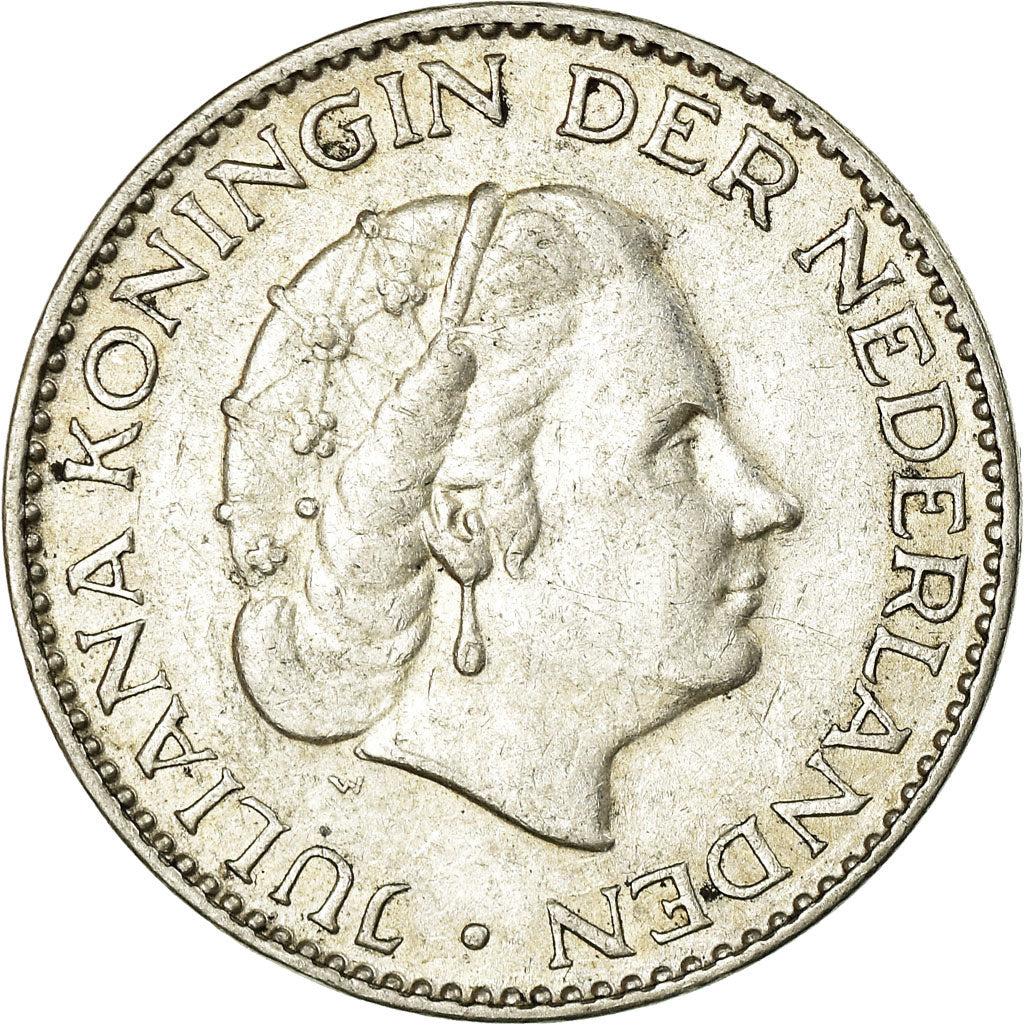 Coin, Netherlands, Juliana, Gulden, 1955, AU(50-53), Silver, KM:184