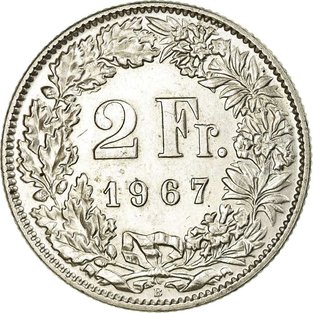 Coin, Switzerland, 2 Francs, 1967, Bern, MS(60-62), Silver, KM:21