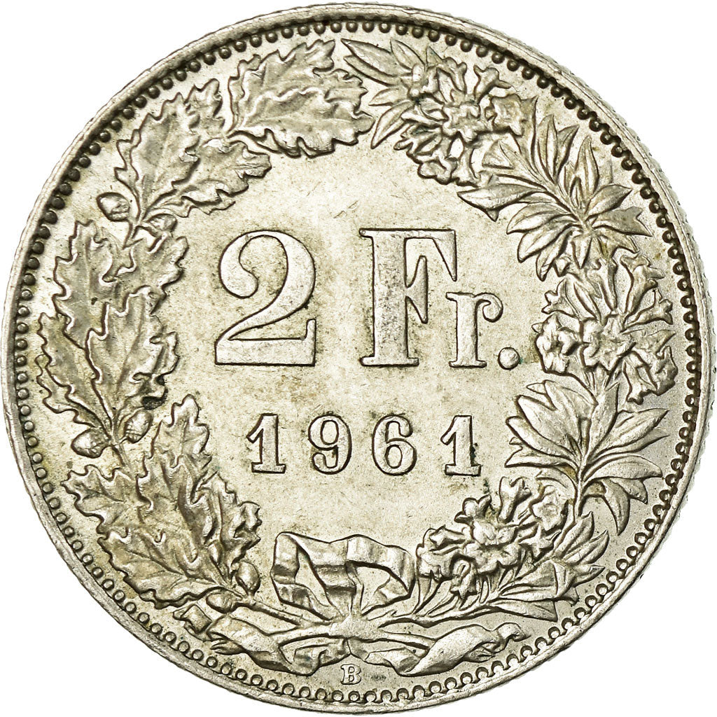Coin, Switzerland, 2 Francs, 1961, Bern, AU(55-58), Silver, KM:21