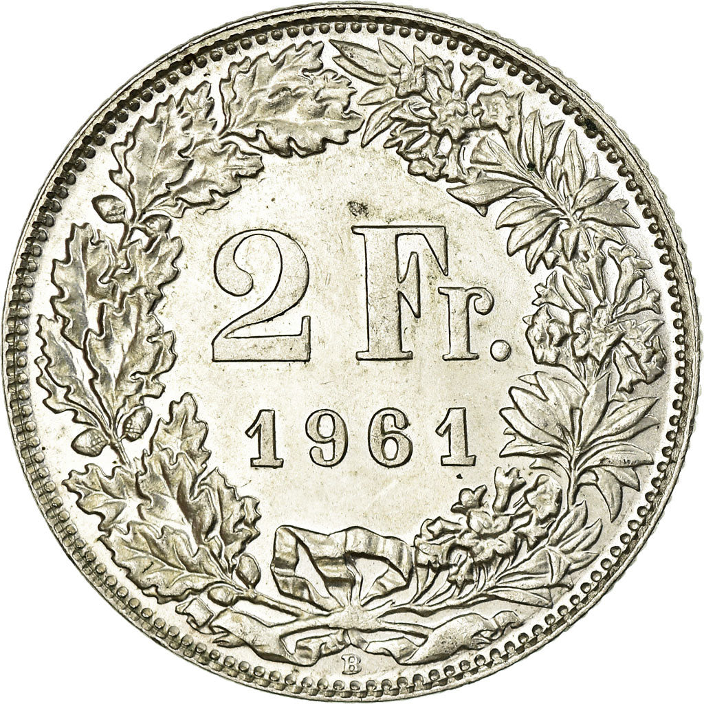 Coin, Switzerland, 2 Francs, 1961, Bern, MS(63), Silver, KM:21