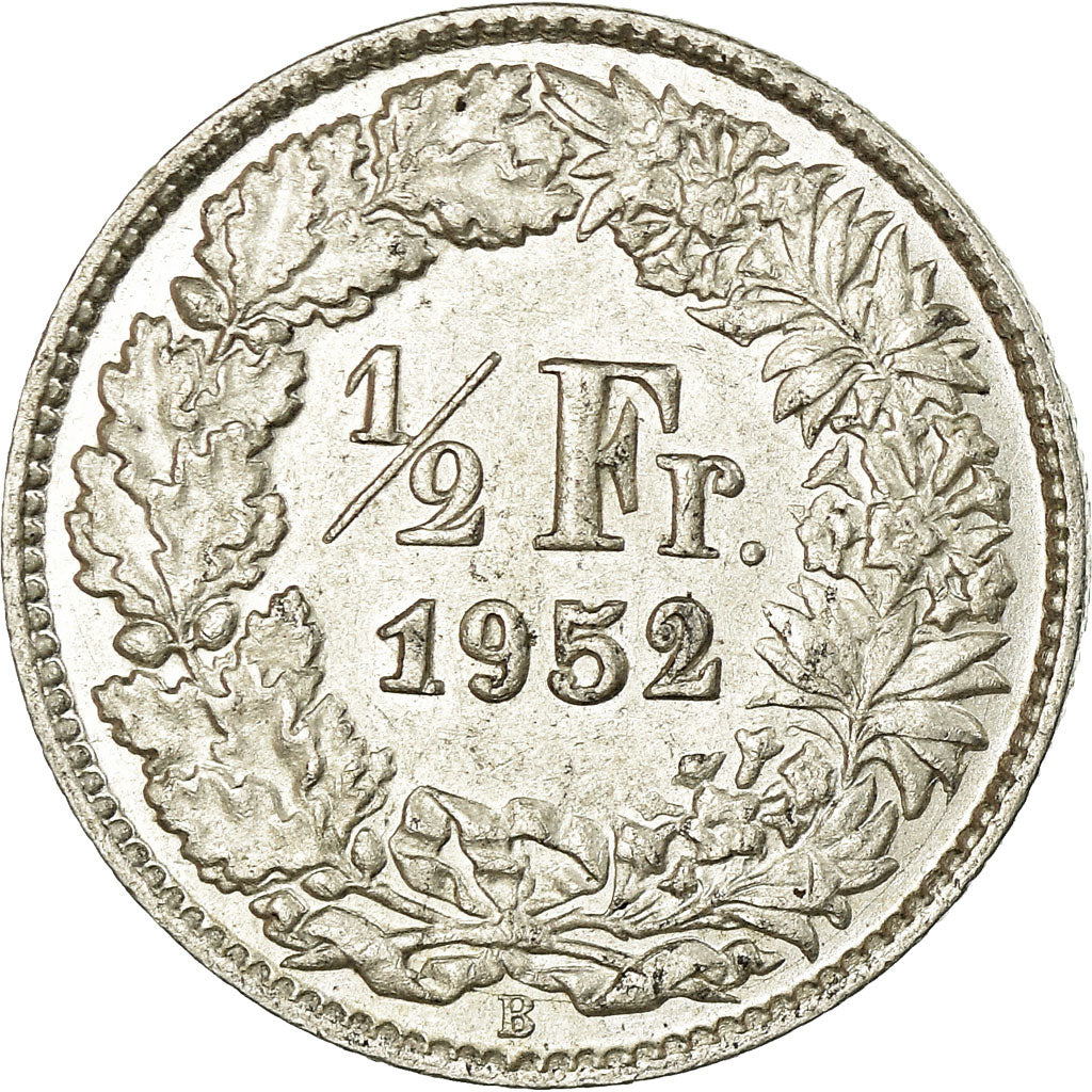 Coin, Switzerland, 1/2 Franc, 1952, Bern, AU(55-58), Silver, KM:23