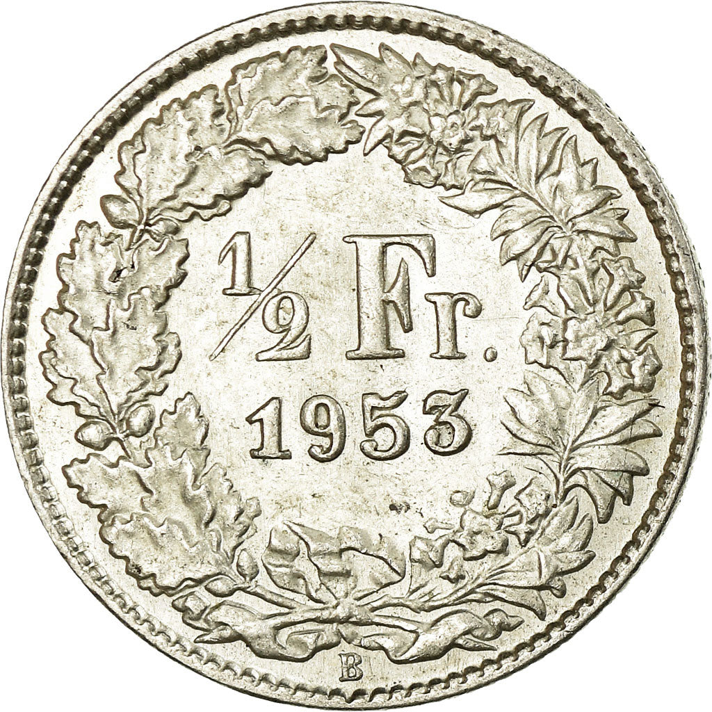 Coin, Switzerland, 1/2 Franc, 1953, Bern, AU(55-58), Silver, KM:23