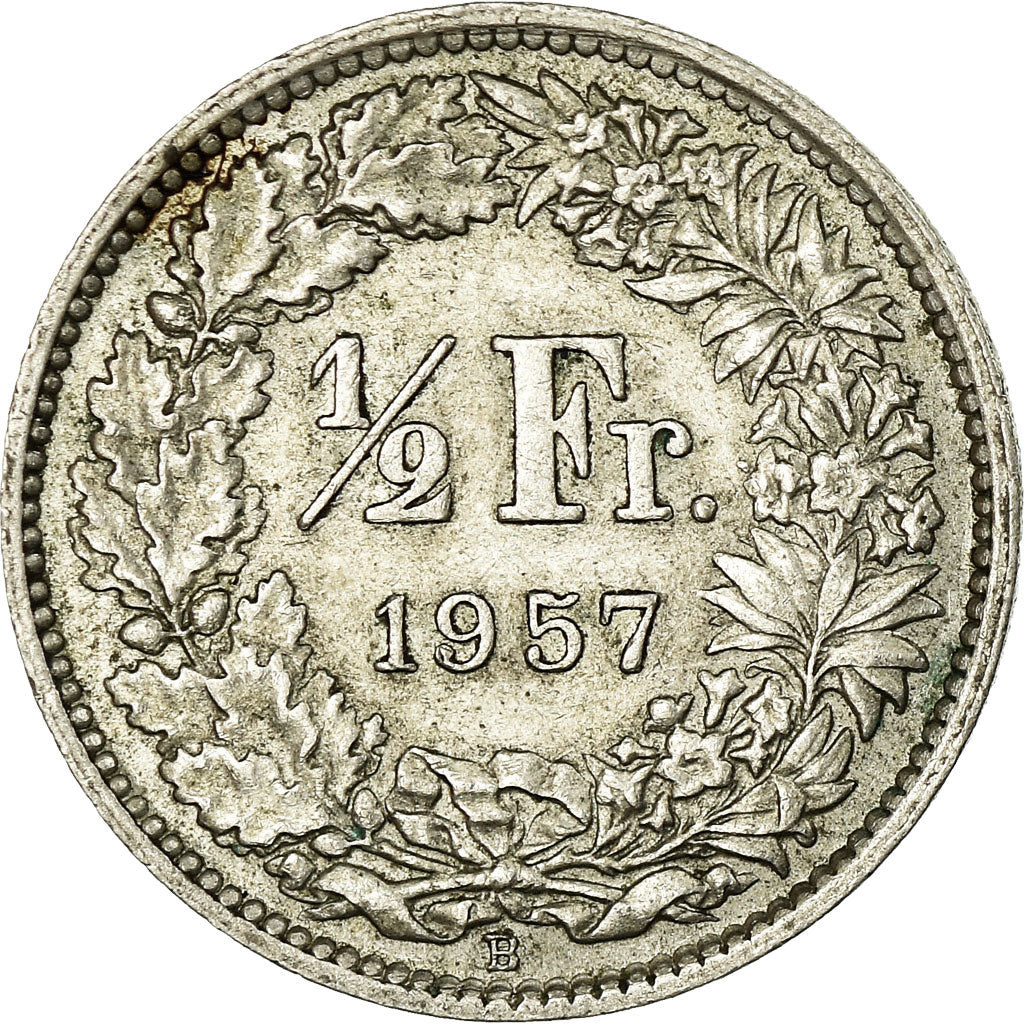 Coin, Switzerland, 1/2 Franc, 1957, Bern, AU(50-53), Silver, KM:23