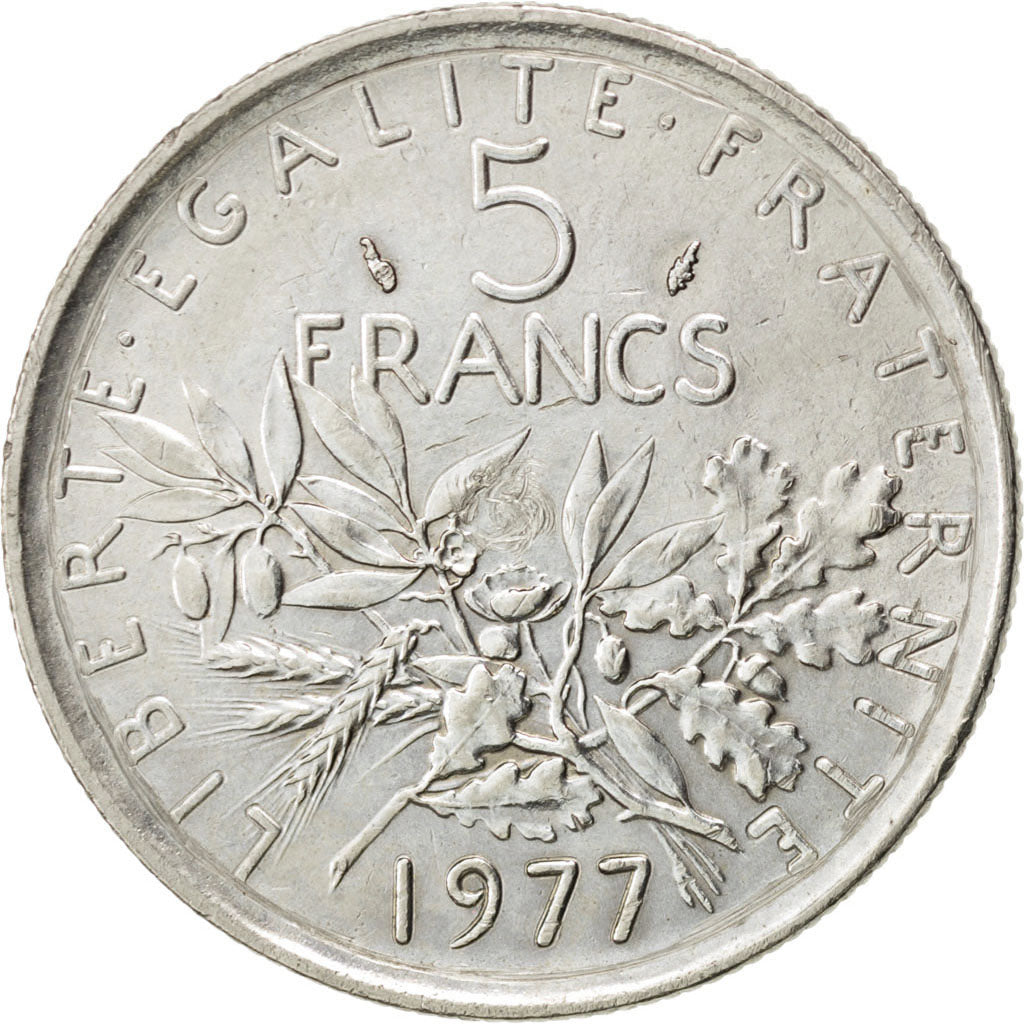 FRANCE, Semeuse, 5 Francs, 1977, Paris, KM #926a.1, MS(63), Nickel Clad...
