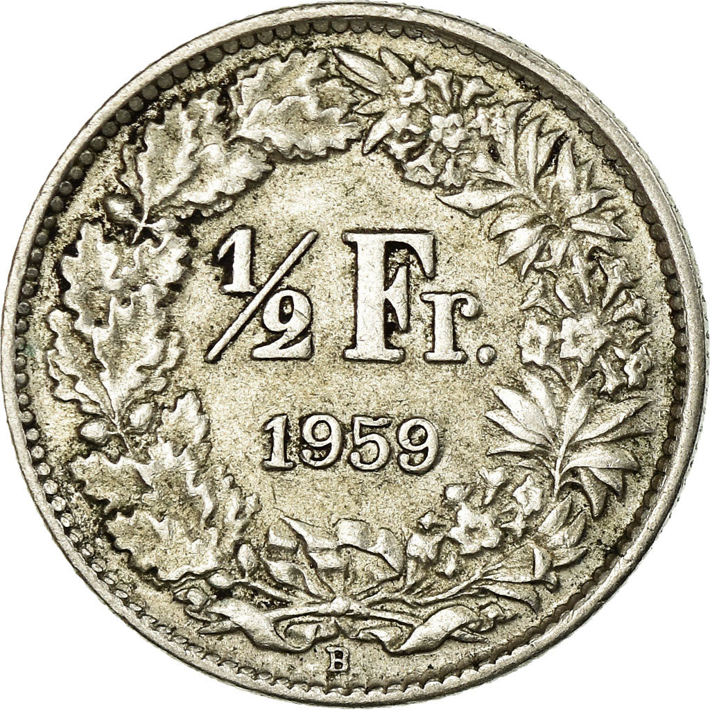 Coin, Switzerland, 1/2 Franc, 1959, Bern, AU(50-53), Silver, KM:23