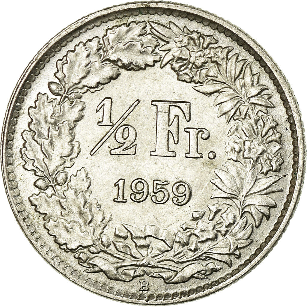 Coin, Switzerland, 1/2 Franc, 1959, Bern, MS(63), Silver, KM:23