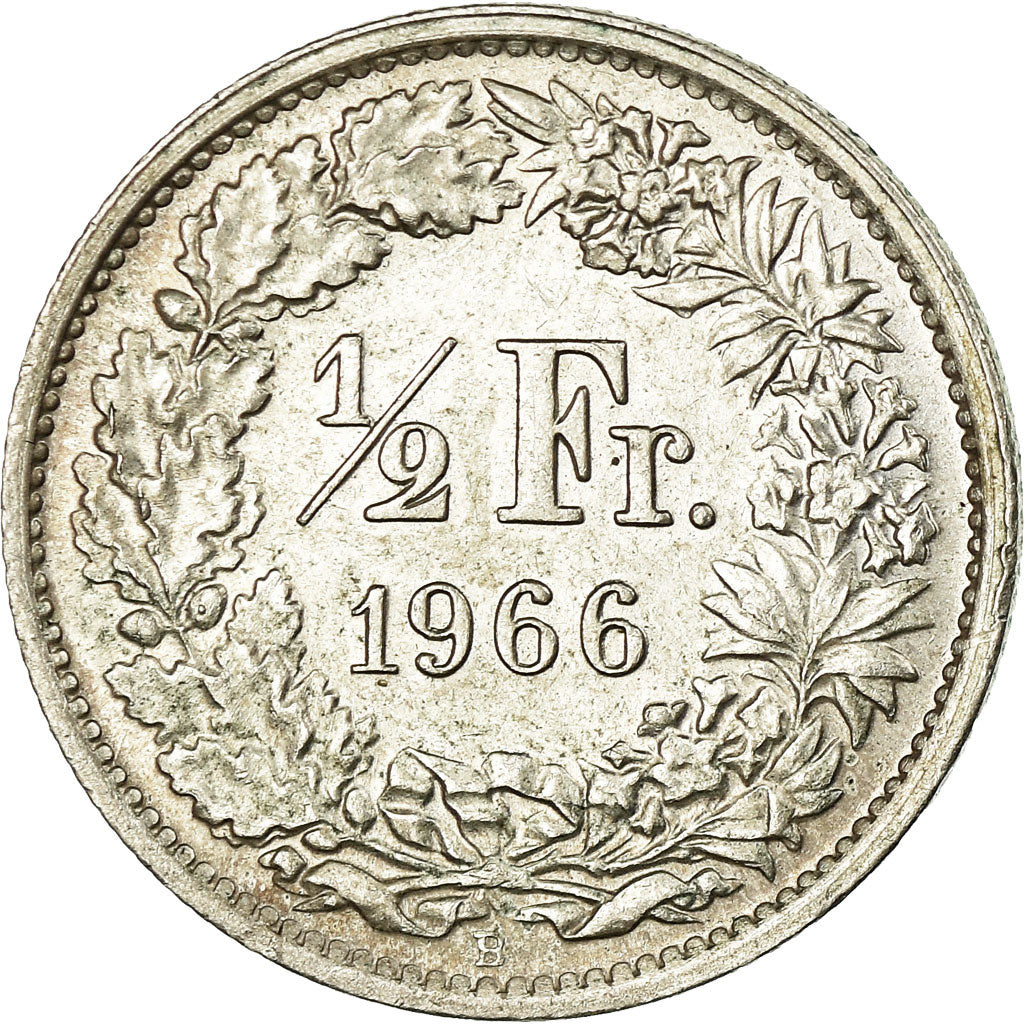 Coin, Switzerland, 1/2 Franc, 1966, Bern, MS(60-62), Silver, KM:23