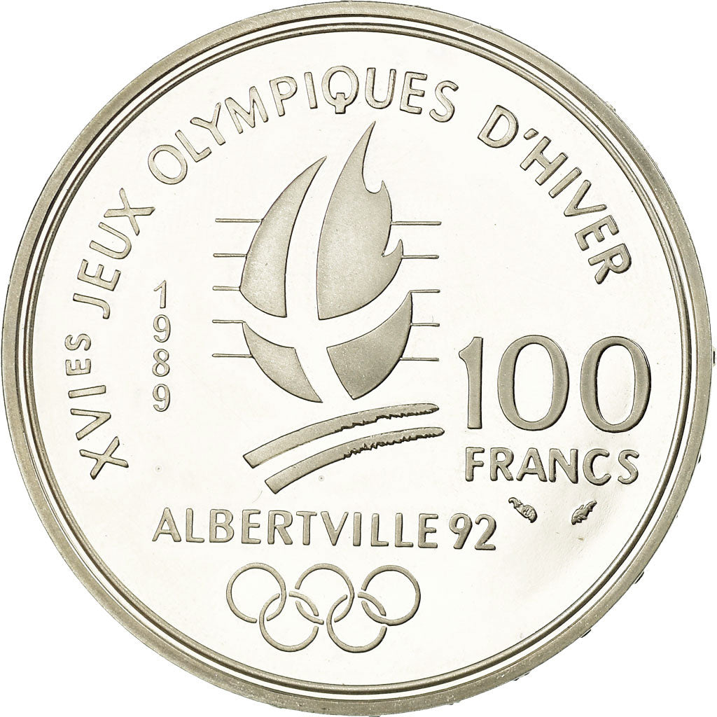 Coin, France, Alpine skiing, 100 Francs, 1989, Albertville 92, MS(65-70)