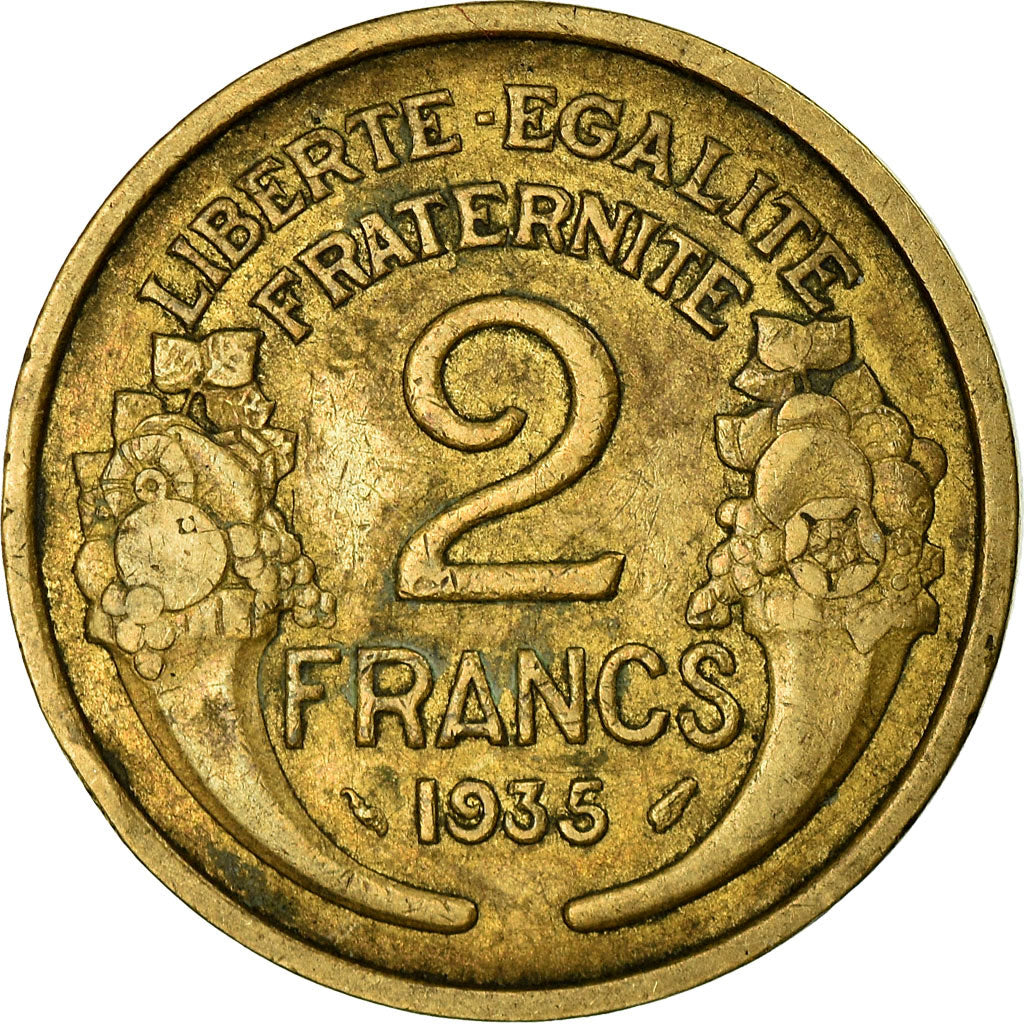 Moneda, Francia, Morlon, 2 Francs, 1935, Paris, BC+, Aluminio - bronce, KM:886