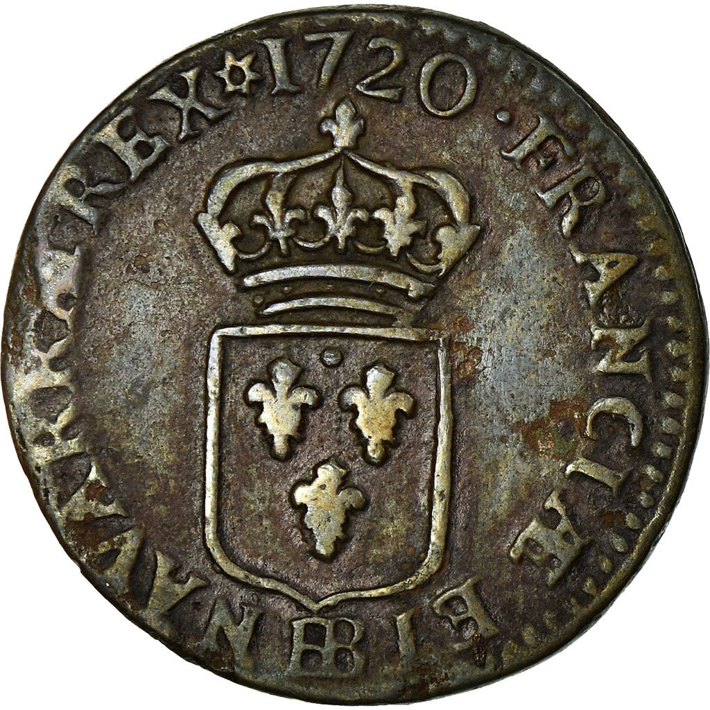 Moneda, Francia, Louis XV, Liard au buste enfantin, Liard, 1720, Strasbourg