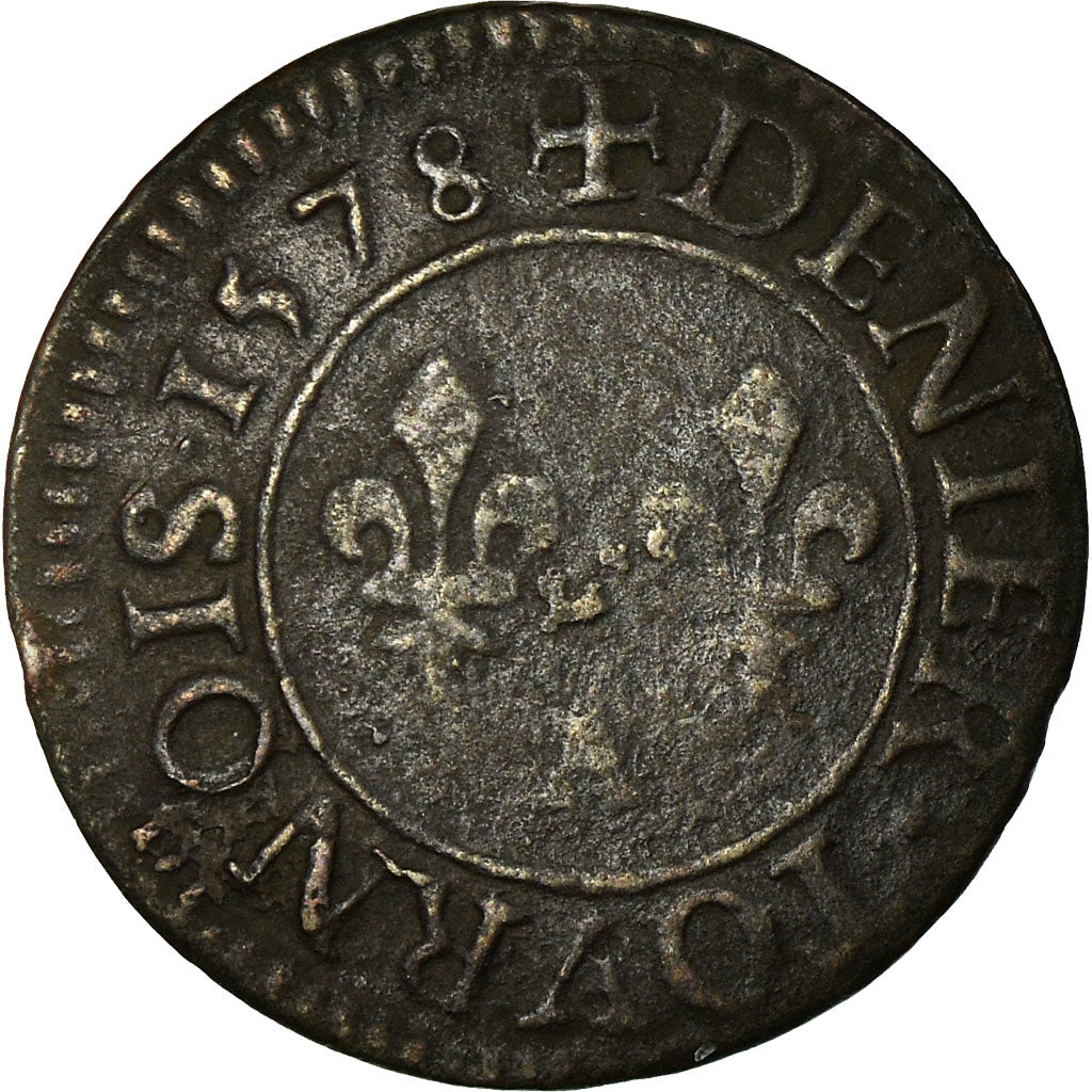 Coin, France, Henri III, Denier Tournois, 1578, Paris, EF(40-45), Copper