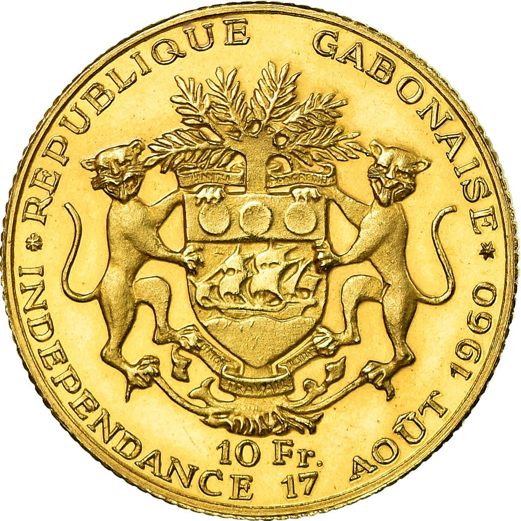Coin, Gabon, Léon Mba, 10 Francs, 1960, Paris, Proof, MS(64), Gold, KM:1