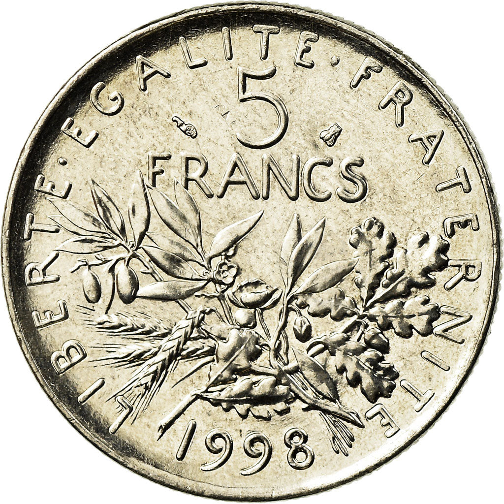 Coin, France, Semeuse, 5 Francs, 1998, Paris, MS(63), Nickel Clad Copper-Nickel