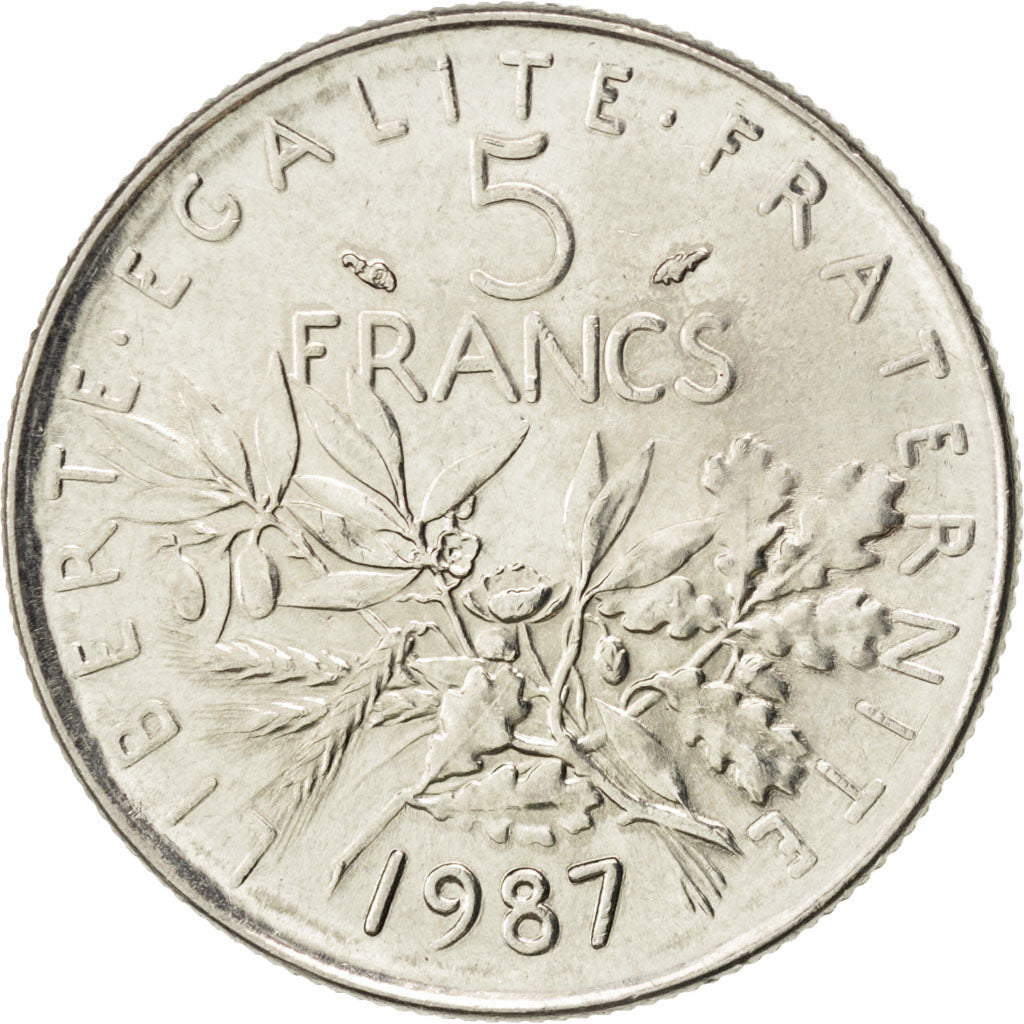 FRANCE, Semeuse, 5 Francs, 1987, Paris, KM #926a.1, MS(60-62), Nickel Clad...
