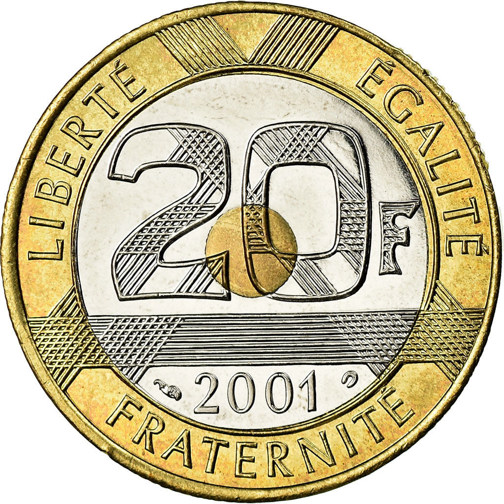 Coin, France, Mont Saint Michel, 20 Francs, 2001, Paris, MS(64), Tri-Metallic