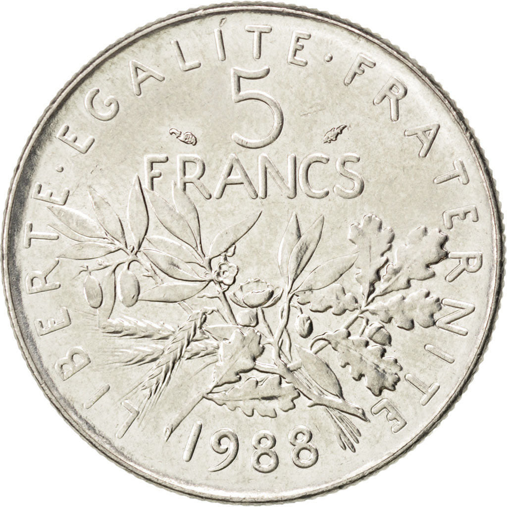 Vème République, 5 Francs Semeuse 1988, KM 926a.1
