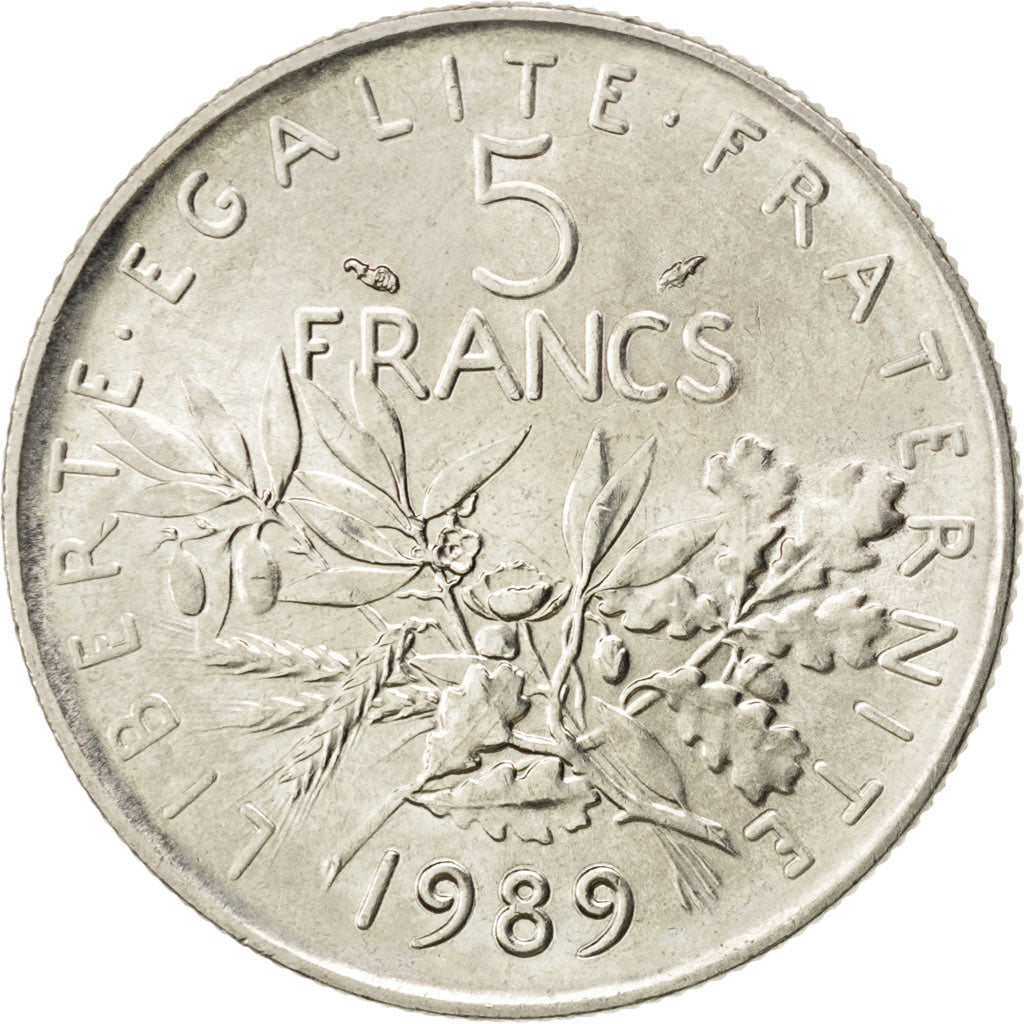 FRANCE, Semeuse, 5 Francs, 1989, Paris, KM #926a.1, MS(63), Nickel Clad...