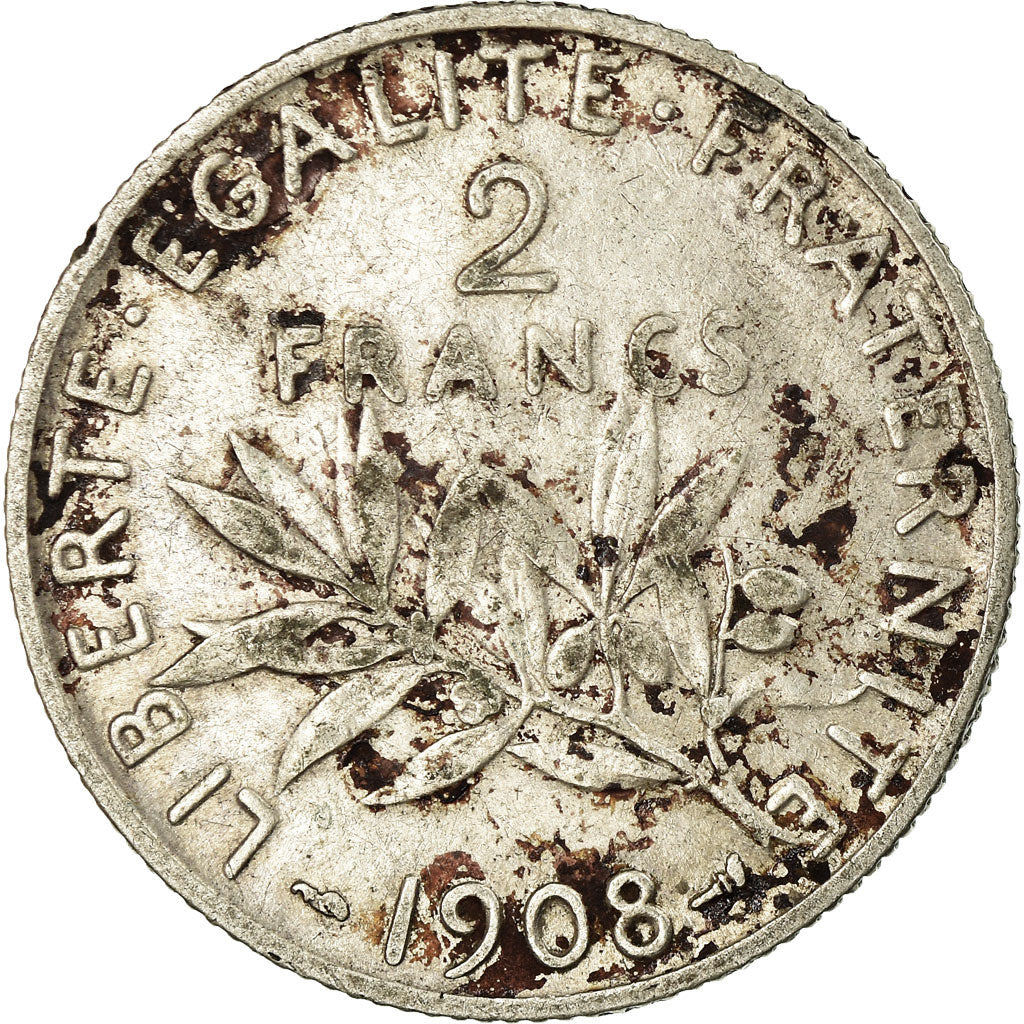 Coin, France, Semeuse, 2 Francs, 1908, Paris, EF(40-45), Silver, KM:845.1