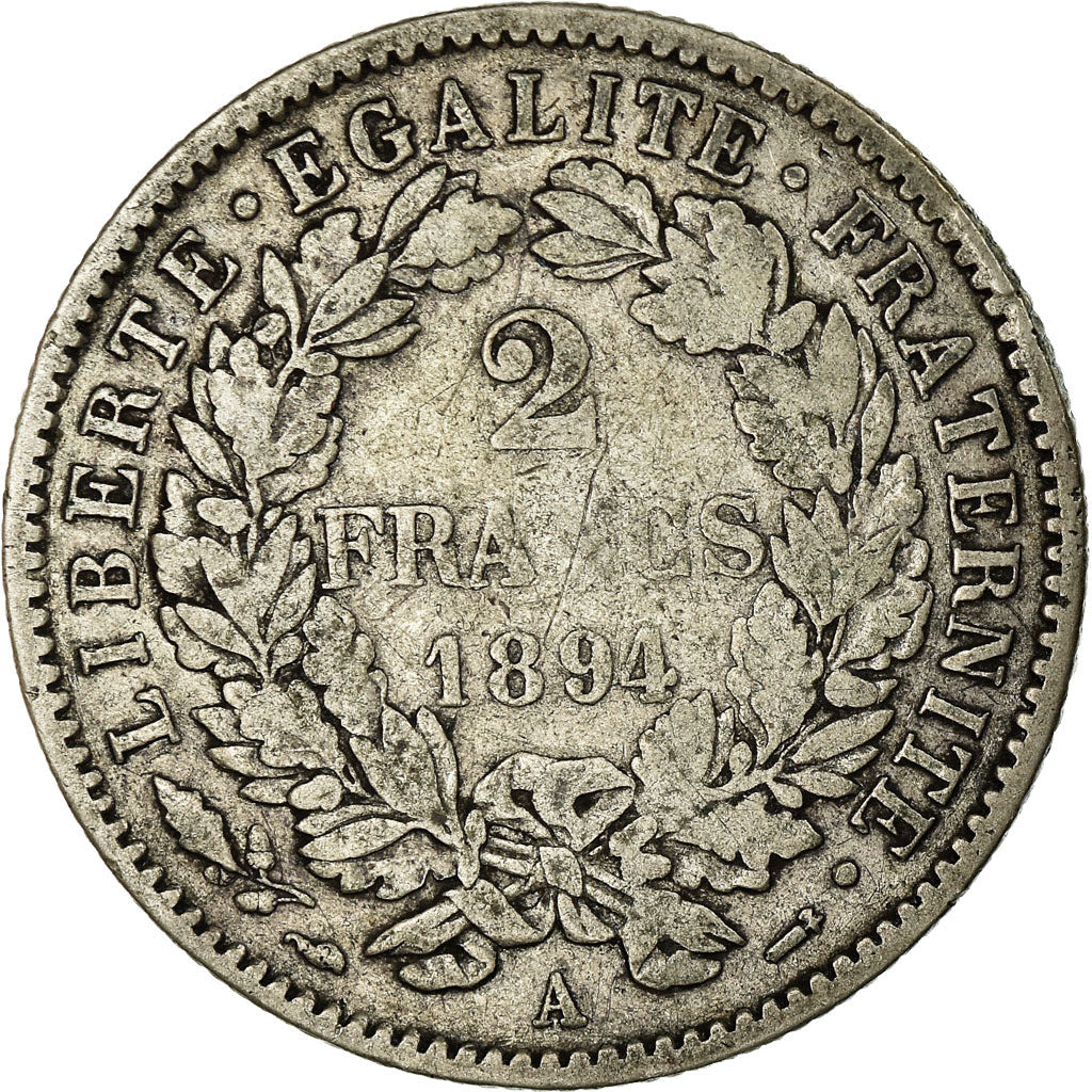 Coin, France, Cérès, 2 Francs, 1894, Paris, VF(30-35), Silver, KM:817.1