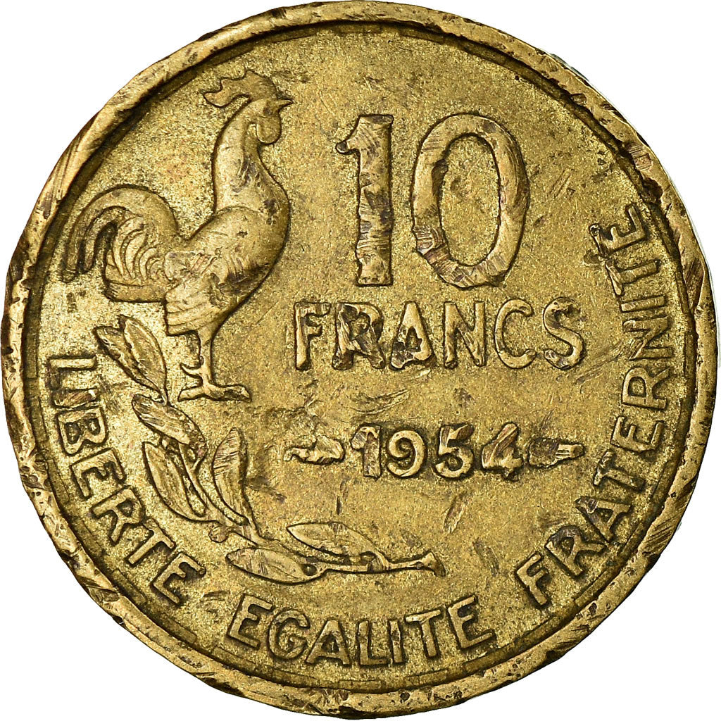 Moeda, França, Guiraud, 10 Francs, 1954, Paris, VF(30-35), Alumínio-Bronze