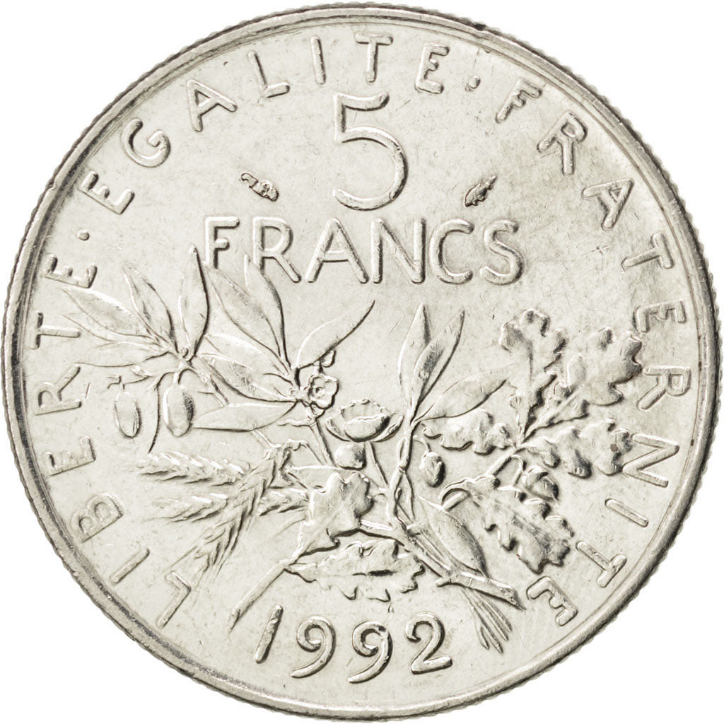 FRANCE, Semeuse, 5 Francs, 1992, Paris, KM #926a.1, MS(63), Nickel Clad...