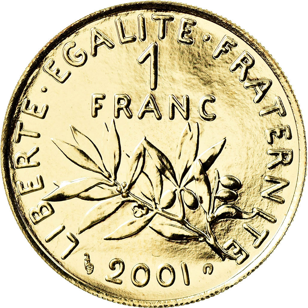 Coin, France, Semeuse, Franc, 2001, Paris, MS(65-70), Gold, KM:925.1a