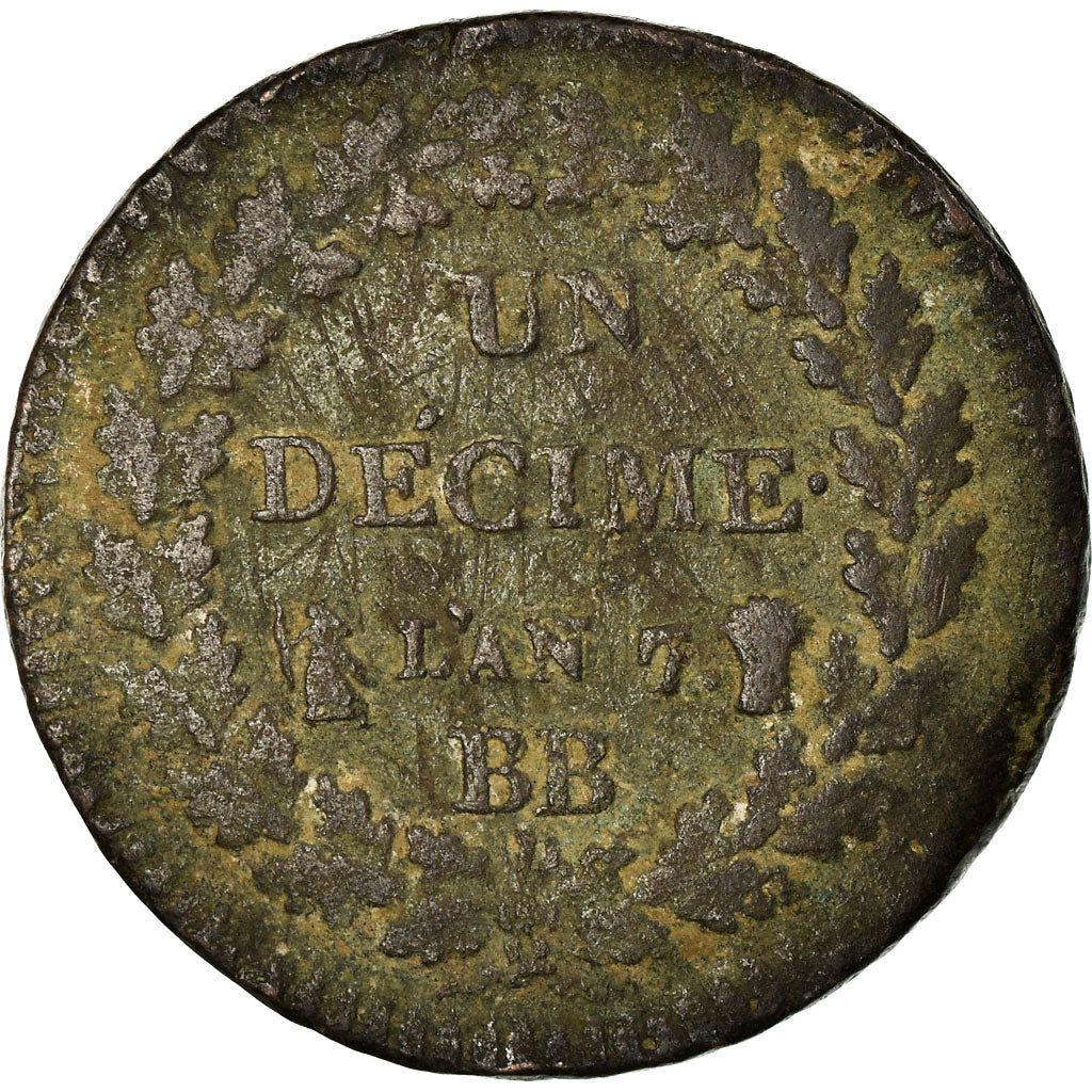 Coin, France, Dupré, Decime, 1798, Strasbourg, VF(20-25), Bronze, KM:644.4