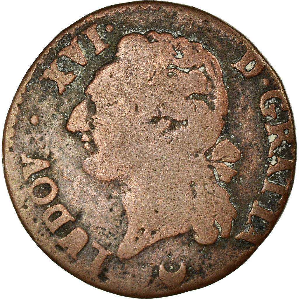 Moneta, Francja, Louis XVI, 1/2 Sol ou 1/2 sou, 1/2 Sol, 1789, Metz, VF(20-25)