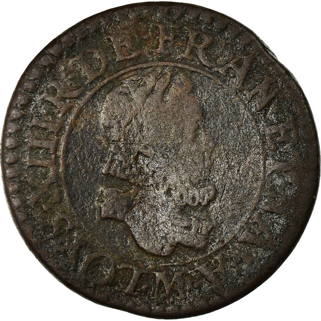 Moeda, França, Louis XIII, Double tournois, buste enfantin au col fraisé