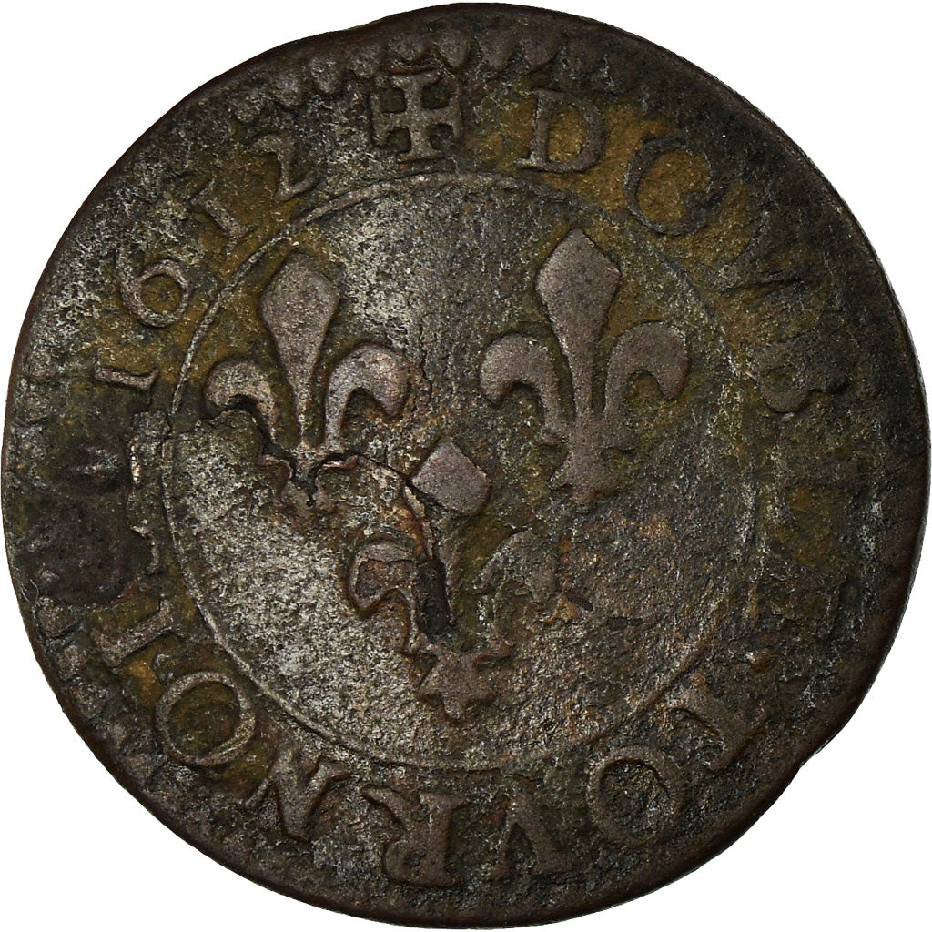 Moeda, França, Louis XIII, Double tournois, buste enfantin au col fraisé