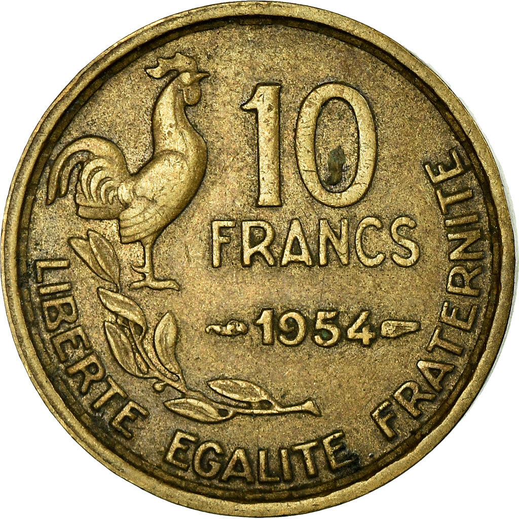Coin, France, Guiraud, 10 Francs, 1954, Paris, EF(40-45), Aluminum-Bronze