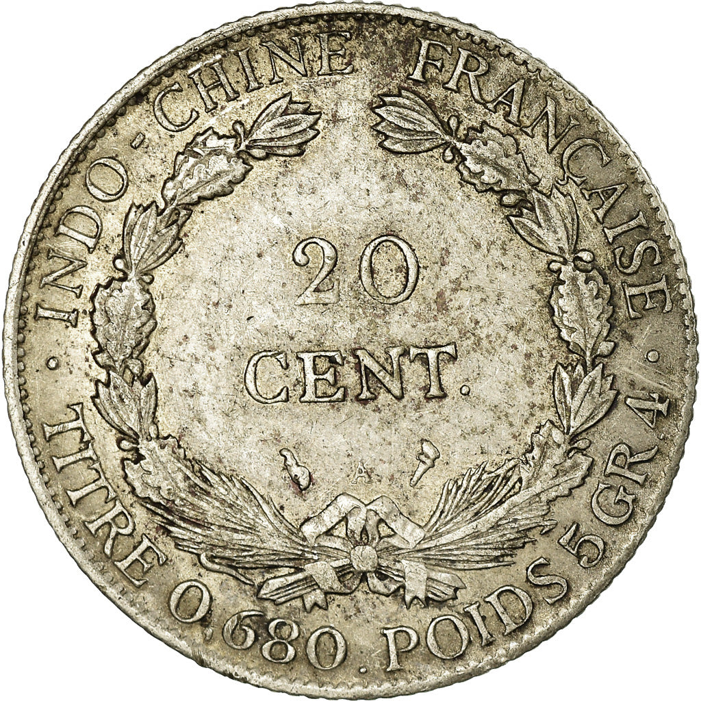 Moeda, INDOCHINA FRANCESA, 20 Cents, 1923, Paris, EF(40-45), Prata, KM:17.1