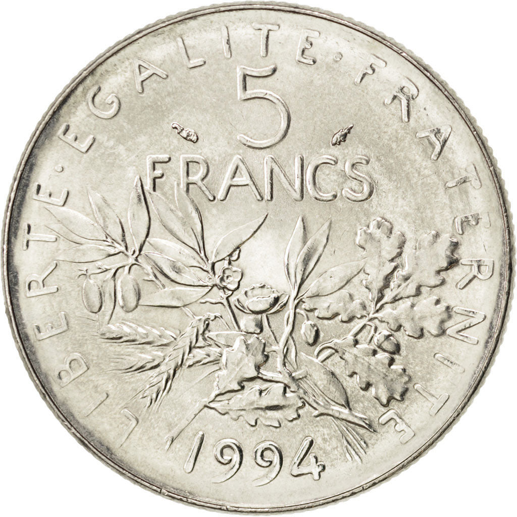 FRANCE, Semeuse, 5 Francs, 1994, Paris, KM #926a.1, MS(64), Nickel Clad...