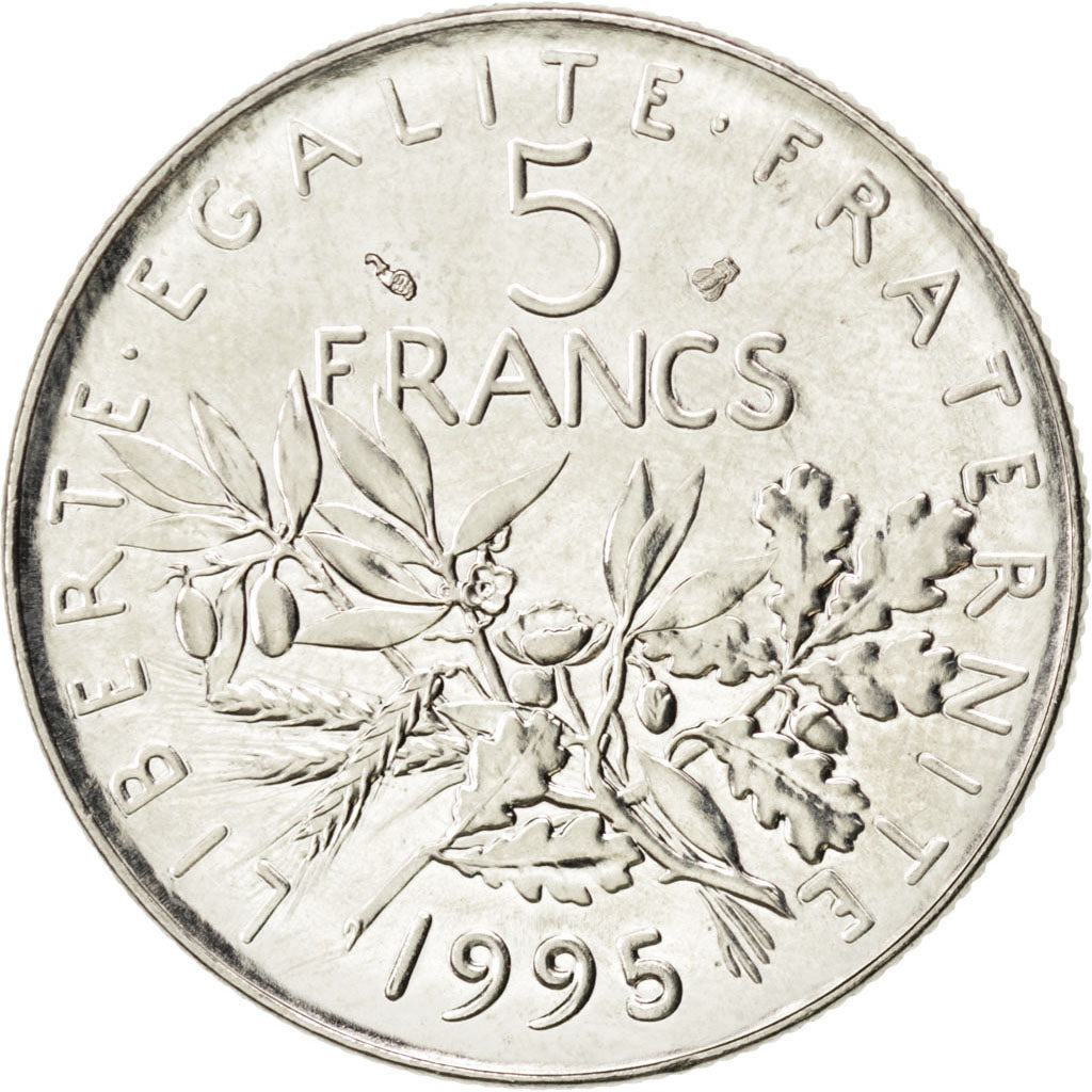 FRANCE, Semeuse, 5 Francs, 1995, Paris, KM #926a.1, MS(64), Nickel Clad...