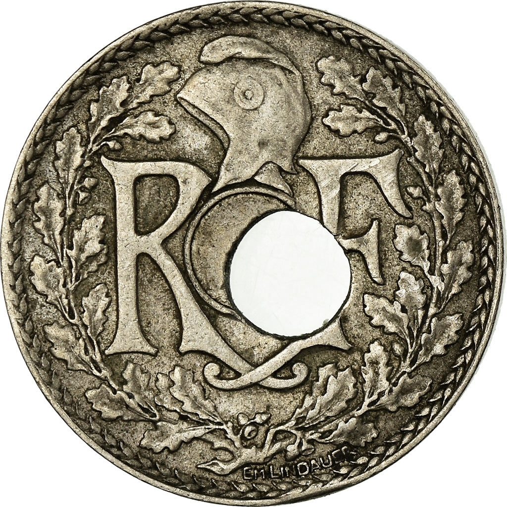 Moneta, Francja, Lindauer, 25 Centimes, 1933, off centered hole and clipped