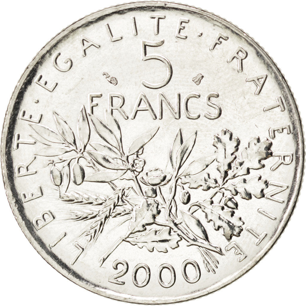 FRANCE, Semeuse, 5 Francs, 2000, Paris, KM #926a.1, MS(64), Nickel Clad...