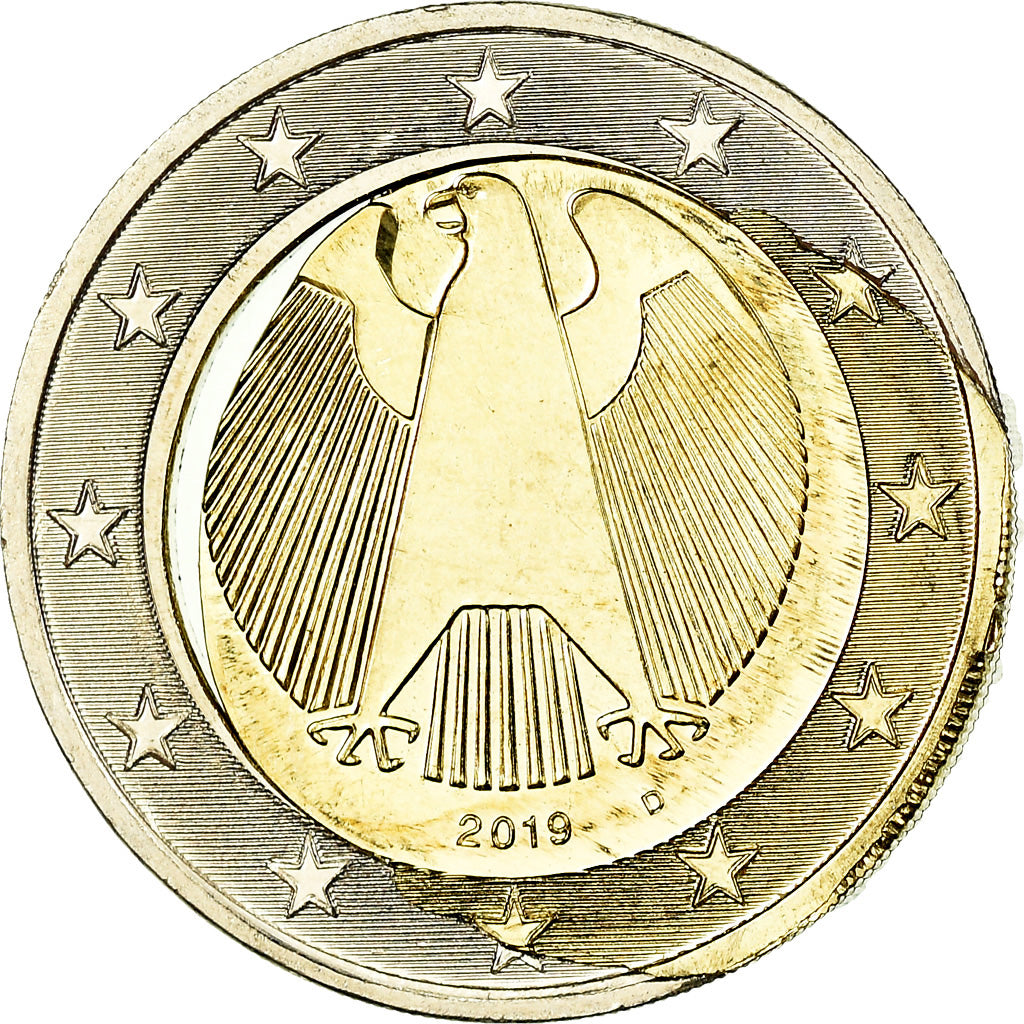 Deutschland, 2 Euro, 2019, error misaligned core, UNZ+, Bi-Metallic