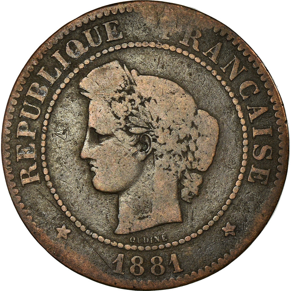 Moneta, Francia, Cérès, 5 Centimes, 1881, Paris, MB+, Bronzo, KM:821.1