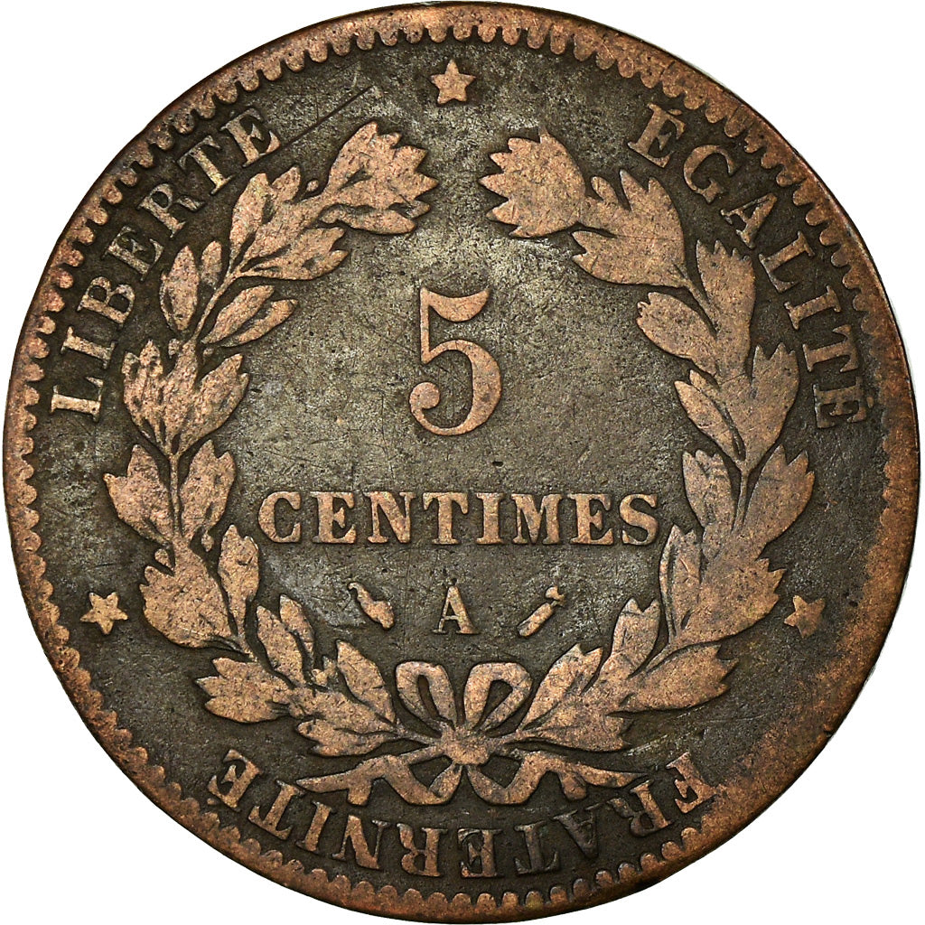 Moneta, Francia, Cérès, 5 Centimes, 1881, Paris, MB+, Bronzo, KM:821.1