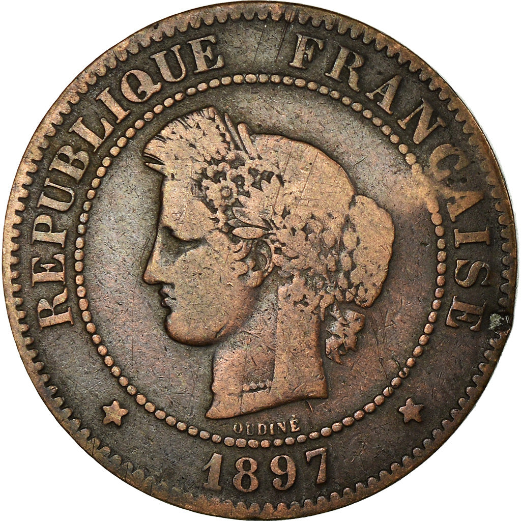 Moneta, Francia, Cérès, 5 Centimes, 1897, Paris, MB+, Bronzo, KM:821.1