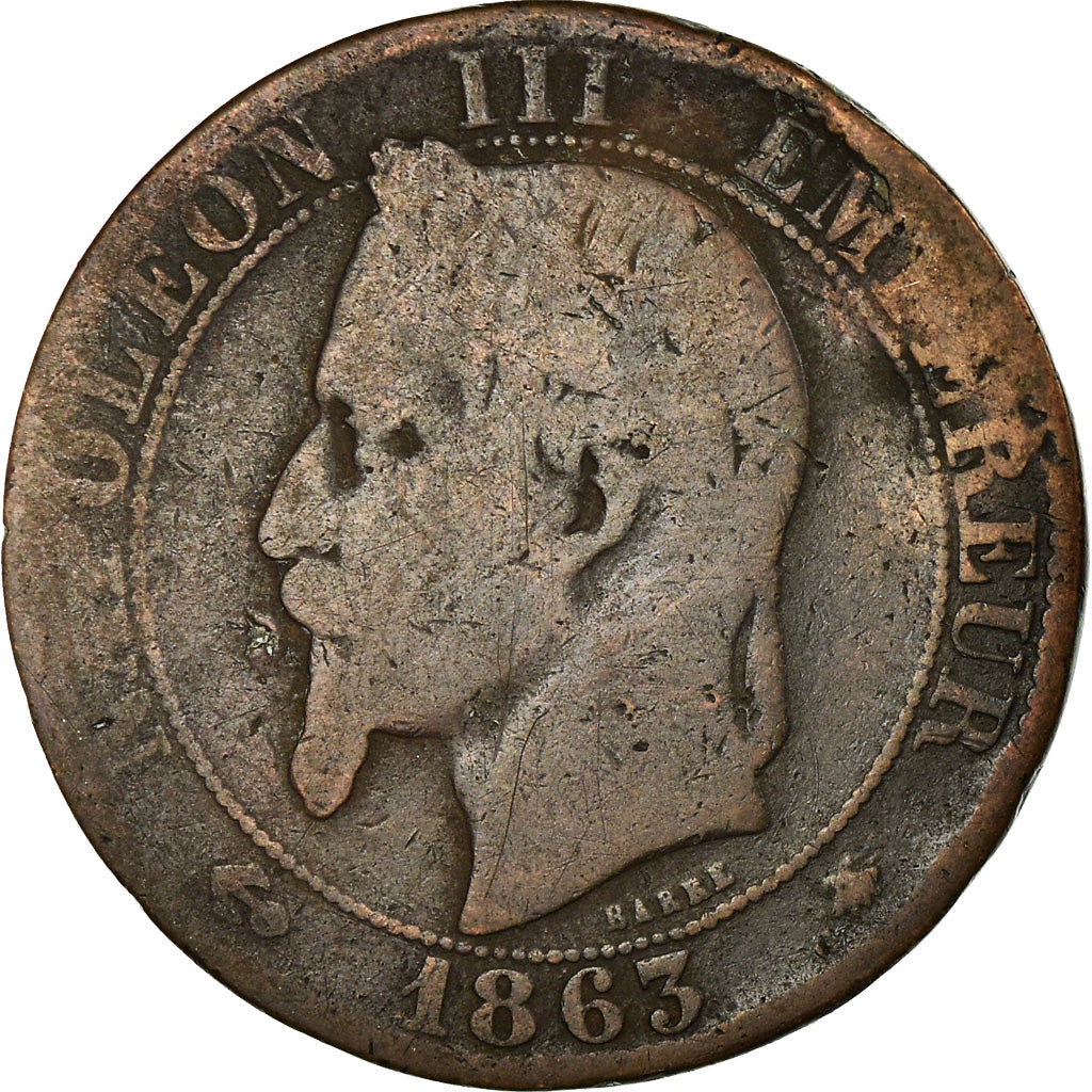Moneta, Francia, Napoleon III, Napoléon III, 5 Centimes, 1863, Paris, B+
