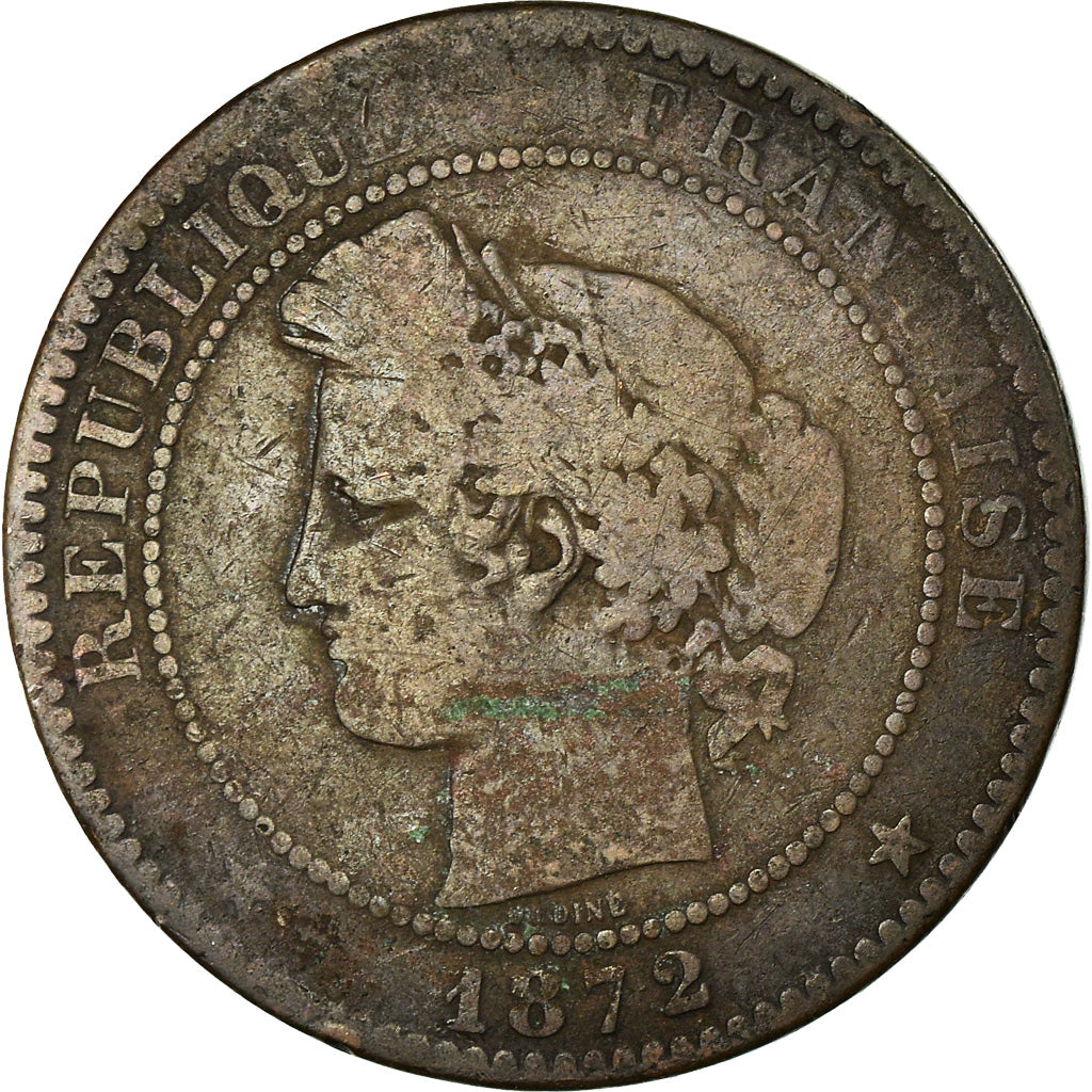Moeda, França, Cérès, 10 Centimes, 1872, Paris, VF(20-25), Bronze, KM:815.1