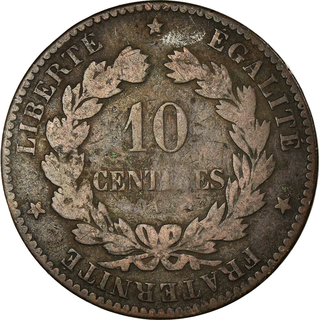 Moeda, França, Cérès, 10 Centimes, 1872, Paris, VF(20-25), Bronze, KM:815.1
