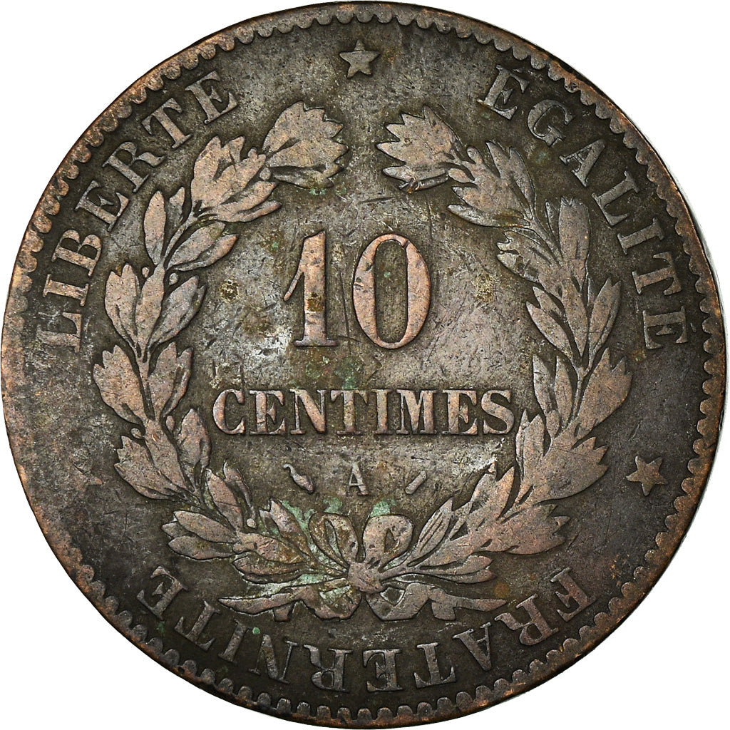 Monnaie, France, Cérès, 10 Centimes, 1880, Paris, TB, Bronze, Gadoury:265a