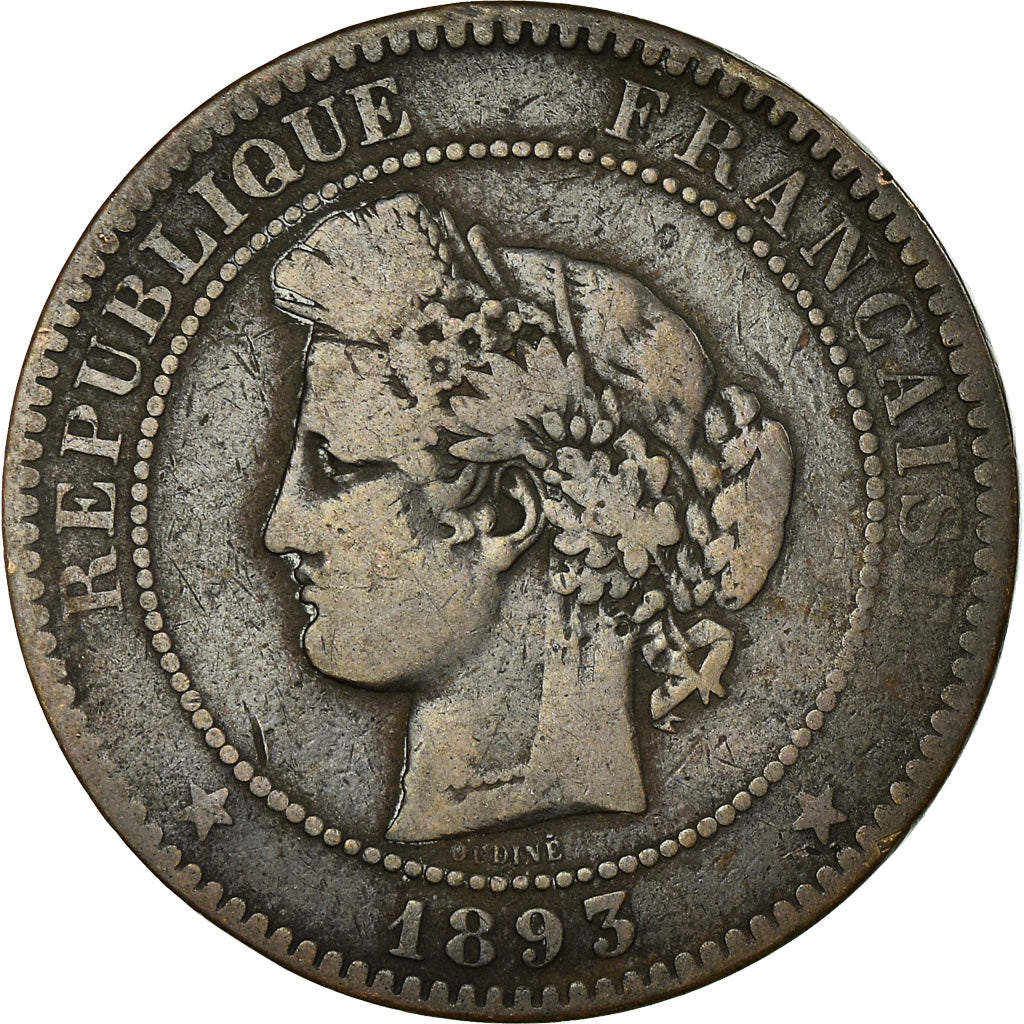 Monnaie, France, Cérès, 10 Centimes, 1893, Paris, TB+, Bronze, Gadoury:265a