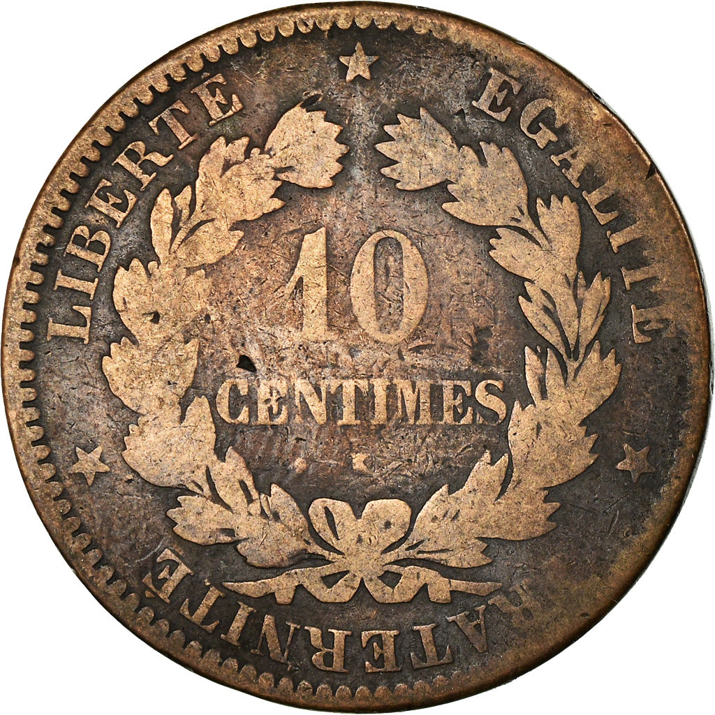 Moneda, Francia, Cérès, 10 Centimes, 1871, Bordeaux, BC, Bronce, KM:815.2