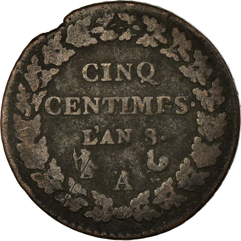 Coin, France, 5 Centimes, AN 8/5, Paris (A/R), F(12-15), Bronze, Gadoury:126a