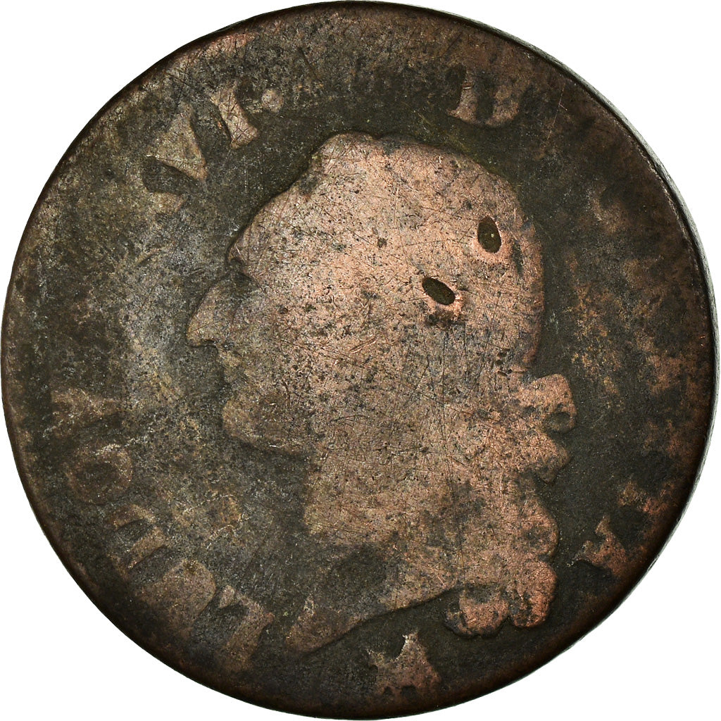 Monnaie, France, Louis XVI, Sol ou sou, Sol, 1791, Orléans, B+, Cuivre