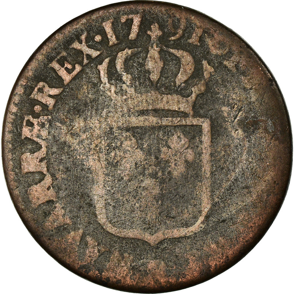 Monnaie, France, Louis XVI, Sol ou sou, Sol, 1791, Orléans, B+, Cuivre